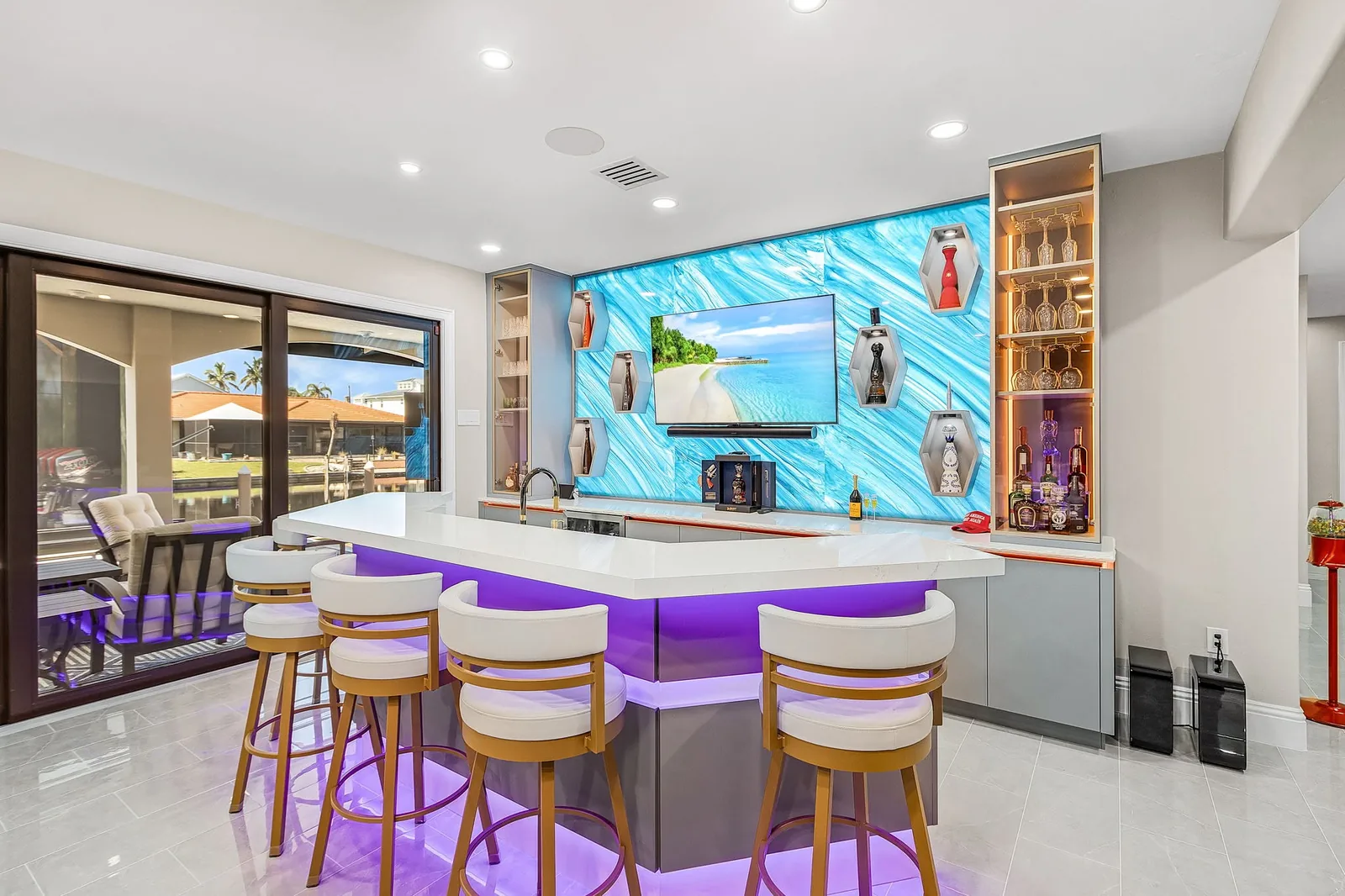 Completed entertainment area with integrated lighting and durable surfaces by Proskillz Remodeling